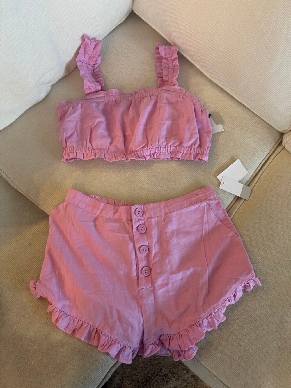 BP. Purple Tulip Ruffle Crop Top & Shorts Set NWT S/M $60 Retail